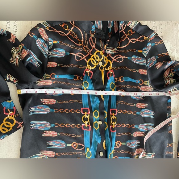 ZARA BLOGGER FAVE
Black & Blue Chain Scarf Printed Long
Tunic Blouse Top Medium - Picture 6 of 7